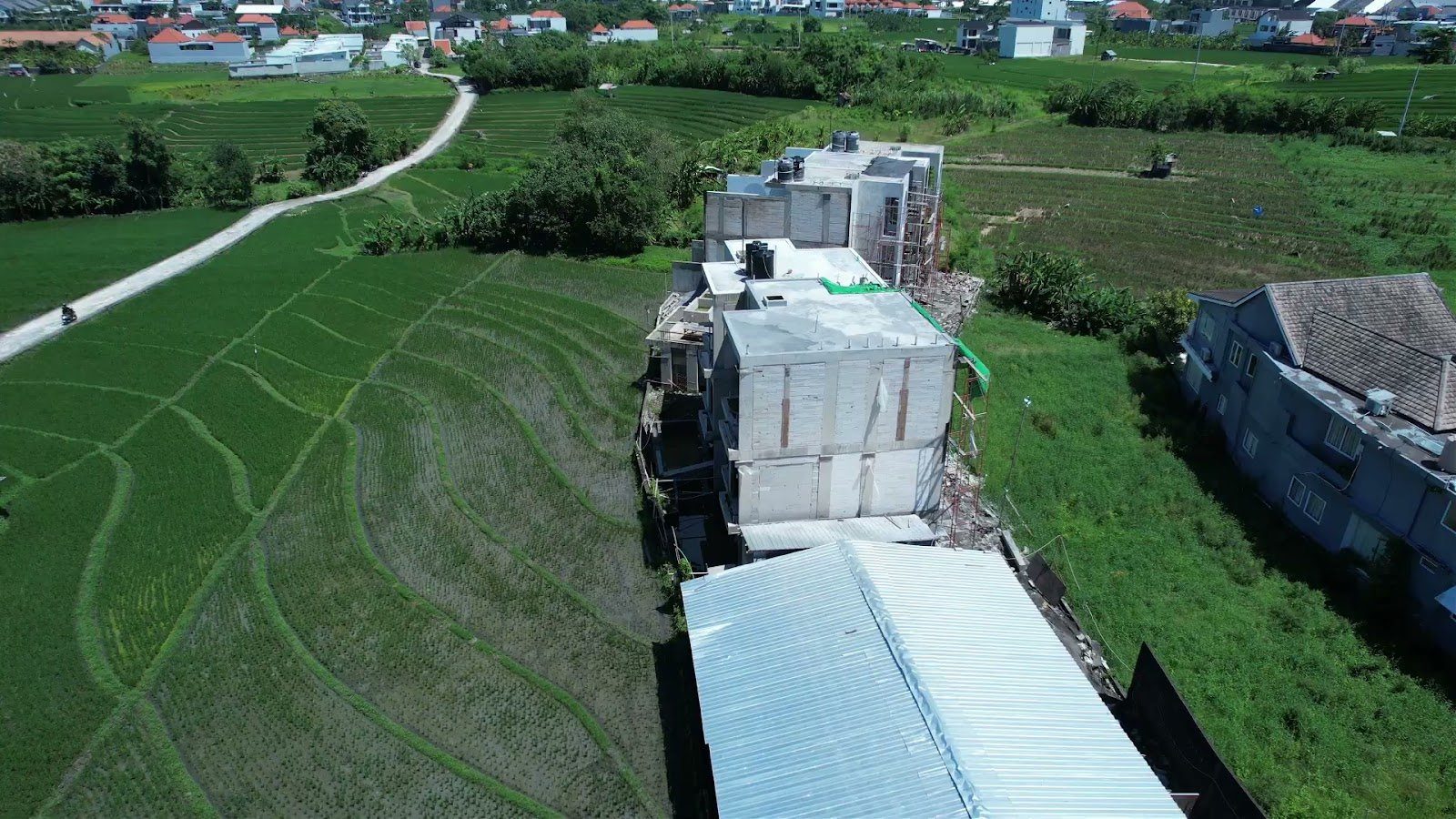 Ema Villas rising from the rice fields, built by Lexio